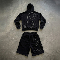 Ensemble de survêtement unisexe de haute qualité en molleton épais avec rivets, comprenant un sweat à capuche et un short, pour homme