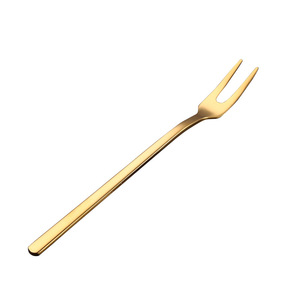 Fourchette à fruits en acier inoxydable 304 pour enfants, fourchette à deux dents dorée, ensemble de fourchettes à gâteau de lune épaissies, fourchette à dessert - Product Image 5