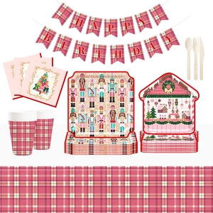 DAMAI Christmas Customized Nutcracker <b>Pattern</b> Party Tableware Set Disposable Christmas <b>Paper</b> Plaid Plate Cup Napkins Decoration - Product Image 2