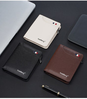 Dompet Pria Baellerry Model Baru, Tipis Minimalis, Fungsional, Lipat Tiga, Dompet Kartu Bisnis dengan Kantong Resleting, Desain Pendek dari Kulit PU