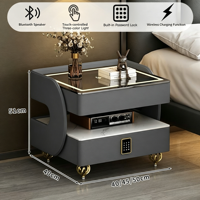 Table de chevet intelligente en bois avec chargeur sans fil, lumière LED, port USB, verrouillage par mot de passe, haut-parleur Bluetooth, design moderne pour chambre à coucher et hôtel