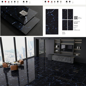 Carreaux de sol en porcelaine bleue brillante antique 600x1200mm, aspect pierre polie, adhésifs pour villas et appartements, salons modernes - Product Image 1