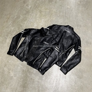 Custom 3m <b>Reflective</b> Stripes Black Leather <b>Jacket</b> Manufacturer Casual Wear Zipper Coat Leather <b>Jacket</b> <b>Men</b> High Quality - Product Image 1