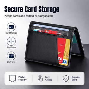 Portafoglio Pieghevole in Pelle Nera con Blocco RFID, Multi Scomparti per Carte, Chiusura Magnetica, Logo Personalizzato, Porta Carte di Credito all'Ingrosso - Product Image 3