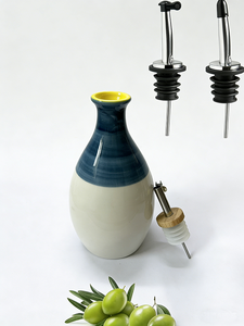 Distributeur d'huile d'olive et de vinaigre en céramique, anti-fuite, qualité alimentaire, pour cuisine et fêtes, 400 ml, avec bec verseur et bouchon - Product Image 4