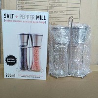 Meilleure vente de moulin à poivre réglable 2 en 1 de 180ml 6OZ en acier inoxydable Lot de 2 moulin à sel et à poivre manuel en verre avec support