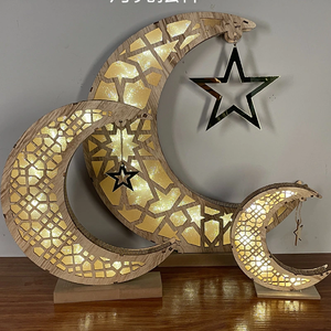 DAMAI Eid Crafts Night <b>Light</b> Ramadan EID Mubarak Lamp Decorations Handmade Wooden Moon <b>Star</b> LED <b>Lights</b> Decor - Product Image 6