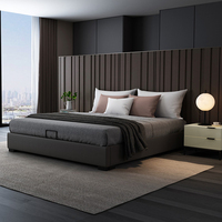 Cadre de lit en cuir de luxe moderne, noir, king queen size, plateforme métallique, noir