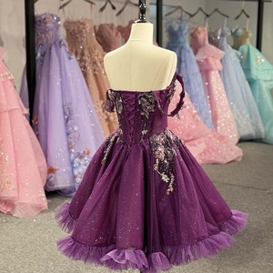 ชุดราตรีงาน Quinceanera รุ่น Dy1577 สีม่วงรอยัล ประดับดอกไม้ 3 มิติ แบบแอพพลิเคชั่น คอรูปหัวใจ ประดับเลื่อมระยิบระยับ กระโปรงชีฟองระบายช่วงเอวธรรมชาติ - Product Image 5