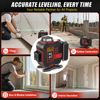 Niveau laser portable 4D à 16 lignes, faisceau vert vif, double batterie au lithium, support réglable pour la pose de carreaux de sol, la pose de portes et de fenêtres