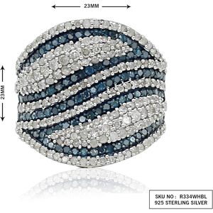 Natural White And Blue Diamond Cocktail <b>Ring</b> Round Cut Pave <b>Set</b> 3.00 Cttw For Women 925 Sterling <b>Silver</b> - Product Image 2