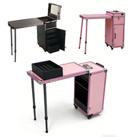 Chariot de salon de manucure avec bureau pliant et chaise station de manucure mobile extérieure kit de manucure train vanity case