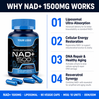 Compléments OEM Ultra Liposomal NAD+ Resvératrol, capsules amplificatrices de NAD+, zinc, sélénium, favorisent la santé cellulaire et la croissance des cheveux