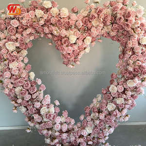 การตกแต่งงานแต่งงานงานแต่งงานแบบเรียบมีฝุ่นสีชมพูดอกกุหลาบดอกไม้โค้งรูปหัวใจ - Product Image 6