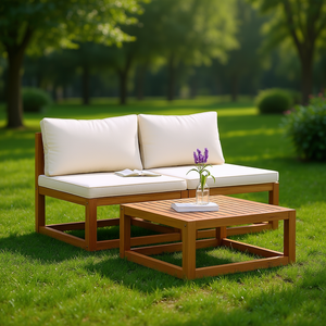 Conjunto de Muebles de Jardín de Madera de Acacia Color Crema, 2 Plazas, Resistente a la Intemperie - Product Image 2