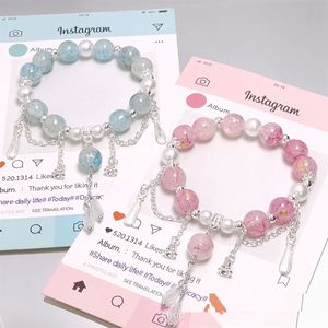 Pulsera de cuentas craqueladas de colores de moda con diseño de palomitas de maíz y dije de flor para mujer y niña - Product Image 4