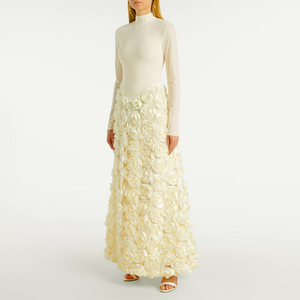 Abito Lungo Elegante con Scollo a O, Maniche Lunghe, Diamanti e Fiori 3D, Sexy per Donne, Ideale per Ristoranti, Appuntamenti, Serate e Cerimonie - Product Image 1