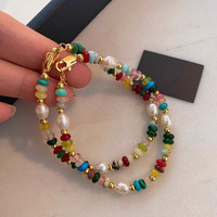 Collier géométrique unisexe en verre plaqué or, style chinois, fait main, tressé de perles, avec perles d'eau douce et coquillages naturels superposés, vente en gros