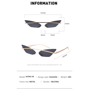 Nuevo diseño de lujo pequeño ojo de gato sin marco personalidad gafas de sol para hombres y mujeres estilo único de moda gafas de sol - Product Image 5