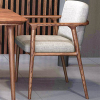 Chaise en bois massif de style rétro minimaliste moderne de luxe MULIGNA, chaise de salle à manger pour la maison, le restaurant, l'hôtel avec accoudoirs en bois massif