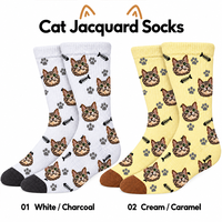 Chaussettes mi-mollet unisexes en jacquard motif chat et poisson, motif animalier complet, en coton doux, pour adultes, personnalisables