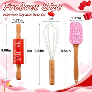 Juego <span class=keywords><strong>de</strong></span> Repostería Mini para San Valentín Fuutreo, Espátula, Batidor, Rodillo, Resistente al Calor, Diseño <span class=keywords><strong>de</strong></span> Corazones, para Hornear, Cocinar, Servir y Mezclar - Product Image 2