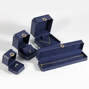 Wholesale Blue Pu Leather Jewelry Packaging Wedding Ring Boxes Bracelet Necklace Jewellery Box Luxury Leather Jewelry Box