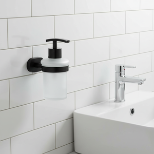 Dispenser di Sapone <span class=keywords><strong>Liquido</strong></span> da Parete <span class=keywords><strong>in</strong></span> SUS304 Nero Opaco, Porta Bicchiere <span class=keywords><strong>in</strong></span> <span class=keywords><strong>Vetro</strong></span> Satinato, <span class=keywords><strong>Portasapone</strong></span>, Accessori per il Bagno - Product Image 4