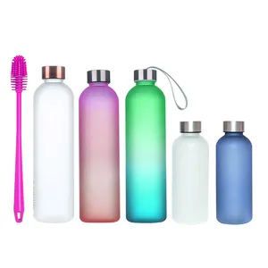 Tritan-Jarra de agua sin BPA, 32oz, 64oz, botella de agua de galón de plástico con marcador de tiempo, paja para Fitness, gimnasio, deportes