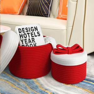 New Collection <strong>Mini</strong> Handmade Woven Cotton Rope Decorative <strong>Basket</strong> Laundry <strong>Hamper</strong> Cute Storage <strong>Basket</strong> for Kids Toys Cloths - Product Image 2