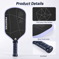 Raquette de pickleball d'entraînement ProStike T700 en fibre de carbone, noyau en nid d'abeille PP de 16 mm, 2 options de forme, logo personnalisé, marque privée OEM/ODM