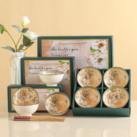 Ensemble de bols en céramique, style bohème, résistant au four, au micro-ondes et au lave-vaisselle, boîte cadeau pour la maison, porcelaine écologique de luxe, style camélia
