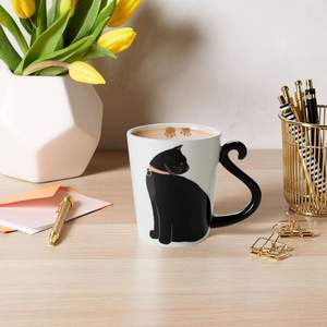 Taza de café o té blanca de cerámica de gato negro, taza en forma de Animal, bonito regalo hecho a mano para hombres o mujeres, amantes de los gatos - Product Image 2