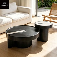 Ensemble de tables basses gigognes haut de gamme en placage de bois noir, table d'appoint ronde pour la décoration intérieure de villas de luxe