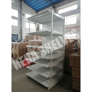 Customized White Color 7 Layers Single Sided 4 Upright Supermarket Shelves <span class=keywords><strong>Metal</strong></span> Island  Gondola <span class=keywords><strong>Shelving</strong></span> Design With Door - Product Image 3