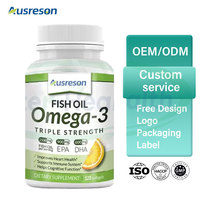 Huile de poisson Oméga-3 Halal Ausreson 1000 mg haute puissance saveur citron végétalienne EPA 600 mg DHA liquide capsules molles d'huile de poisson Oméga 3