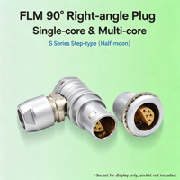 Connecteur compatible Lemo FLM à fiche coudée ERA, série 00S/0S/1S/2S, unipolaire 250 275, multipolaire 1-10 broches, à inserts escalonnés