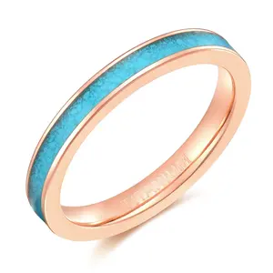 新到精品珠宝戒指3毫米蓝色绿松石钛永恒戒指女性结婚戒指