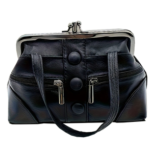 Cartera Vintage para Mujer con Cierre de Beso, Monedero con <span class=keywords><strong>Bolsillo</strong></span> con Cremallera, Botón, Color Sólido, Piel Genuina de Oveja, Clip, Bolso Tote - Product Image 4