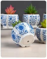 Pot Bunga Keramik Porselen Motif Teratai Biru Putih Timur Tengah Ukuran Desain Khusus untuk Sukulen dan Kaktus