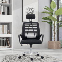 Chaise de bureau de direction ergonomique haut de gamme réglable en hauteur, en tissu noir, avec base en acier, accoudoirs fixes, design rotatif, style moderne