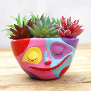 HOGAO Resin Colorful Cute Clown Face Flower Succulent Pot Plantes Living Room Pots For Plants Cactus Decoration Accessories