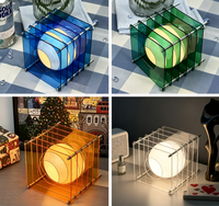Décoration pour chambre à coucher, bureau, maison, style Ins, lumière d'ambiance LED douce et chaude pour chevet, lampe de table géométrique en acrylique transparent