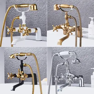 Vintage Style Roman Brass Tub Filler Faucets Bathroom Bathtub Shower Faucet Kit with Telephone Shaped Handheld Showerhead