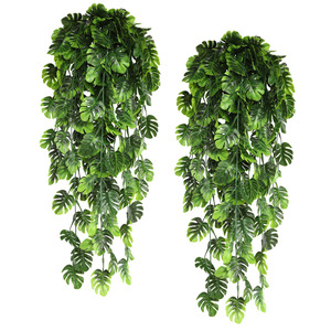 Monstera Deliciosa Artificial Vines 77Cm Round <b>Plastic</b> Hanging <b>Basket</b> Outdoor Home Decor High Simulation Green Leaves - Product Image 2