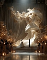 Qq455 Fleurs géantes en soie faites à la main personnalisées Installation artistique pour la décoration de plafond de scène de mariage