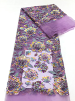NI.AI Nouveau design Tissu en dentelle de tulle multicolore à sequins et perles, broderie en maille avec perles pour mariage et soirée