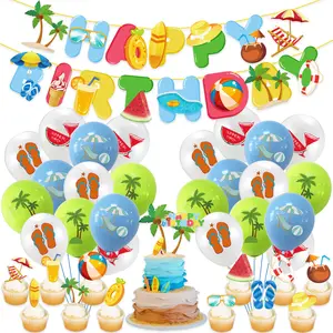 Zomer Strand Vakantie Hawaiian Thema Vlag Ballon Cake Topper Set Verjaardag Zwembad Zomer Party Decoratie Benodigdheden