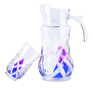 Vendita calda estiva colorata 7 pezzi <span class=keywords><strong>bicchieri</strong></span> Set da bere brocca per succo di tè con manico laterale <span class=keywords><strong>e</strong></span> Set di brocca con beccuccio con 6 tazze HF75462 - Product Image 1