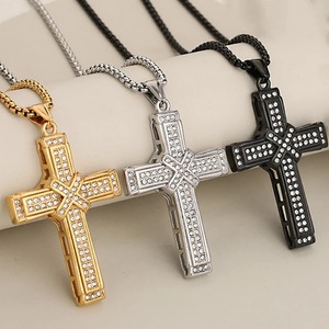 Collar con Colgante de Cruz de Cristal, Acero Inoxidable, Chapado en Oro de 18K, Sin Deslustre, Joyería Religiosa Cristiana, Regalo de Bautizo - Product Image 1
